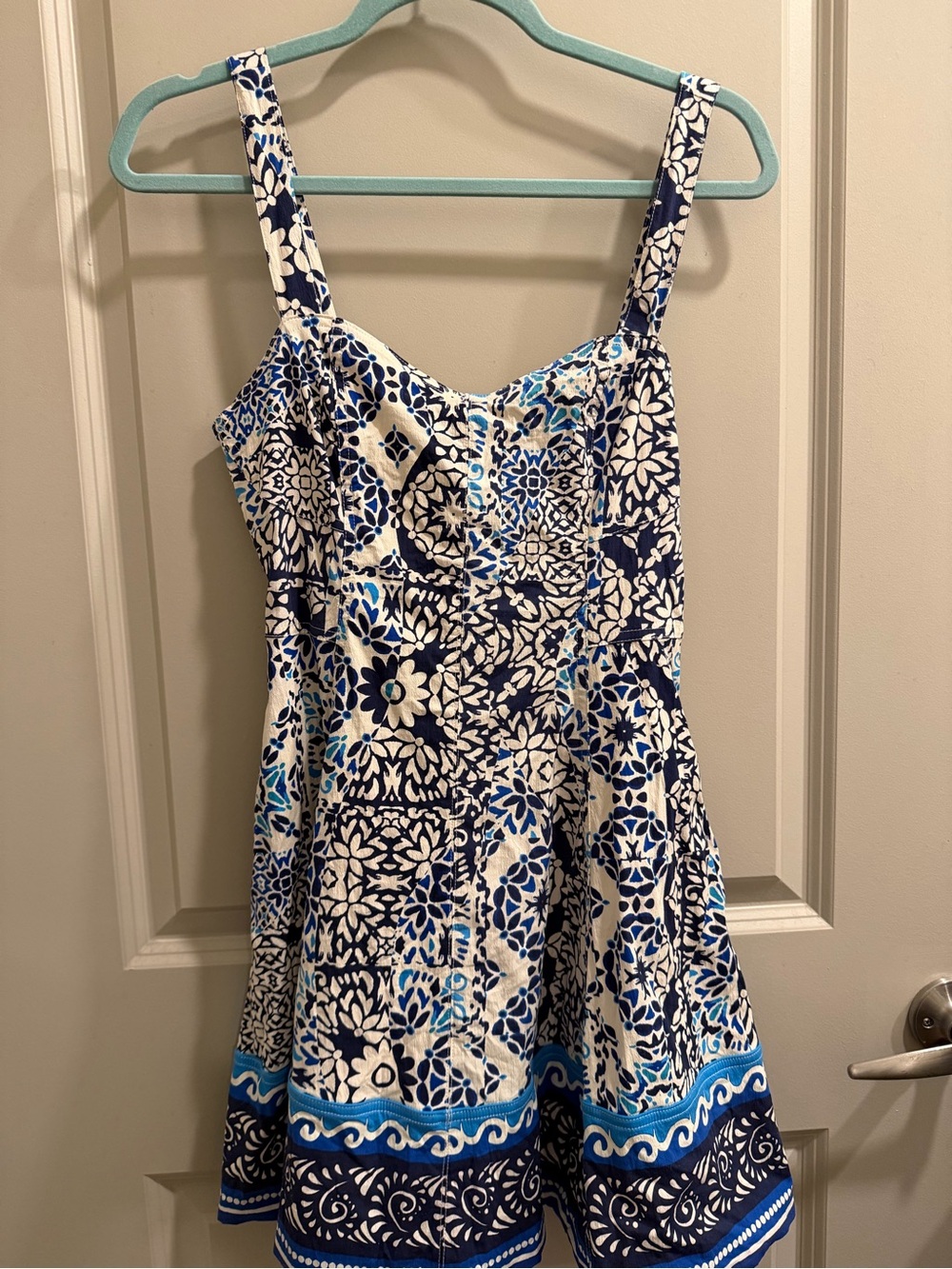 Avec Les Filles Blue and Teal Floral Print Dress